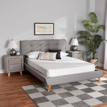 Baxton Studio Jonesy MidCentury Modern Transitional Grey Fabric Upholstered Queen Size 3Piece Bedroom Set 219-6704-7288-ZORO